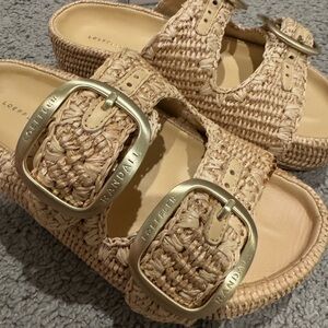 New in box! Loeffler Randall Natural Woven Double-Buckle Slide Mules
